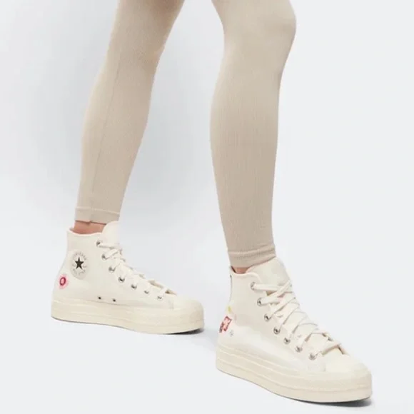 CONVERSE Chuck Taylor All Star Lift Platform Sneakers Floral Embroidery Sz 7.5 - Picture 12 of 12